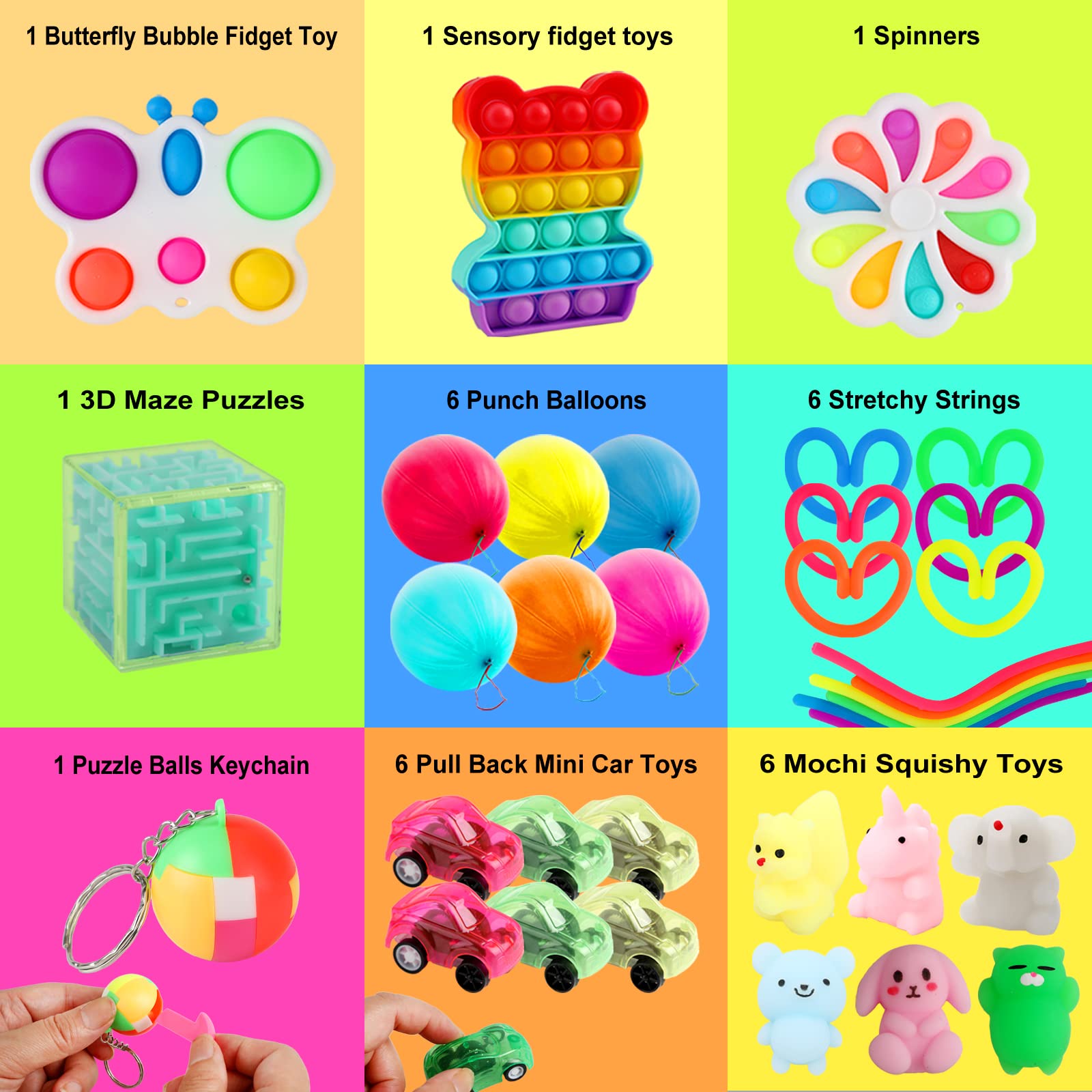 100 pcs Fidget Toys Pack, Party Favors For Kids 8-12 Mini Autism Sensory Toy Goodie Bag Pinata Stuffers Treasure Box School Prizes Birthday Party Supplies Halloween Treat Xmas Gifts For Boys Girls 4-8