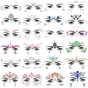 siquk 24 sets face jewels mermaid face gems sticker face crystal rhinestone face jewel for festival rave carnival party