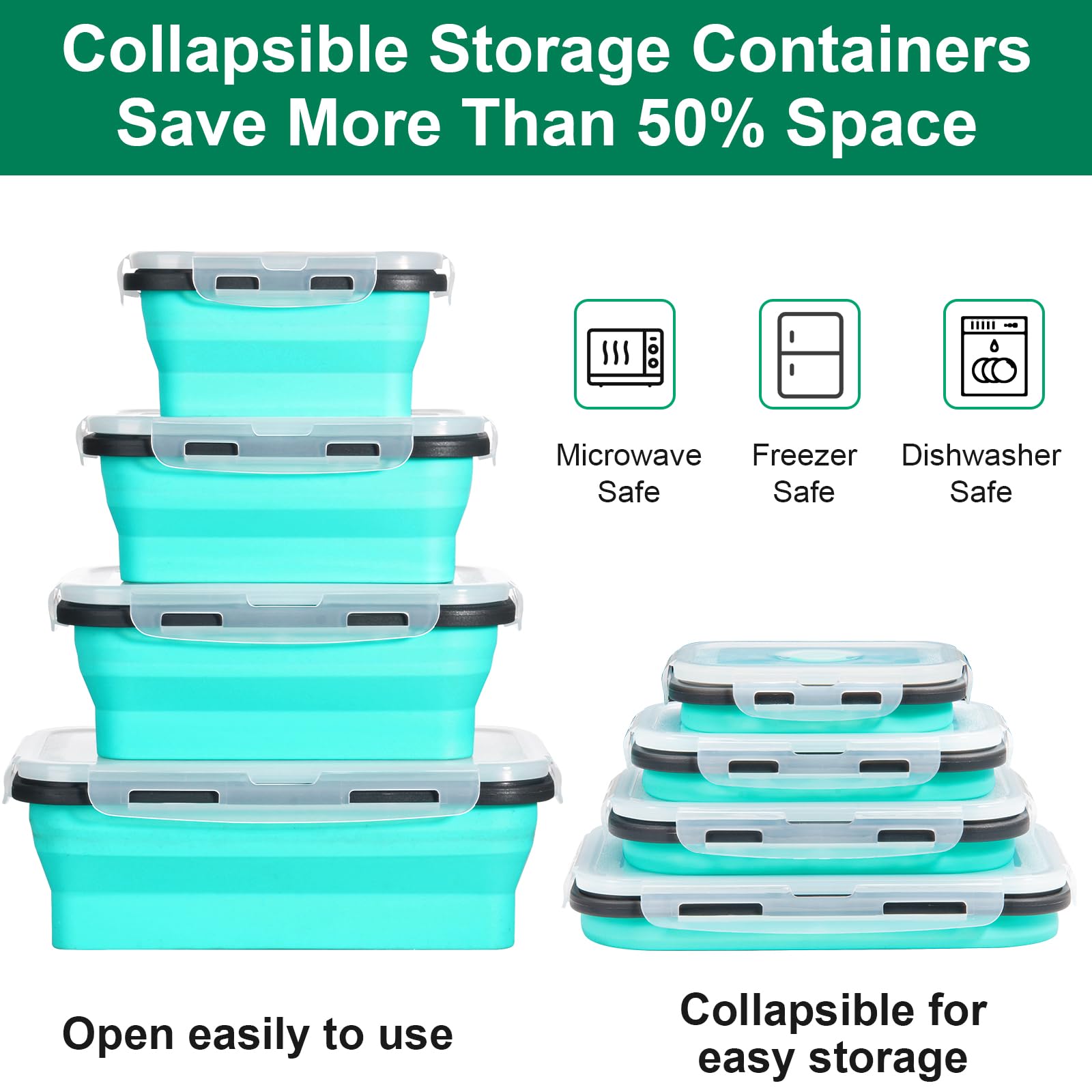 8 Pack Collapsible Food Storage Containers With Lids, Collapsible Storage Containers Sets Silicone Collapsible Bowls For Camping, RV Accessories, Travel Trailer Must (Mixed oz) (8)