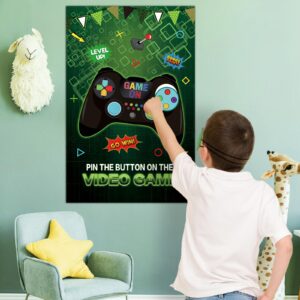 Waenerec Pin The Button on The Video Game with 32PCS Video Game Stickers 20’’ X 28’’ Video Game Party Favors Poster for Kids Wall Home Room Video Game Birthday Party Decorations Supplies