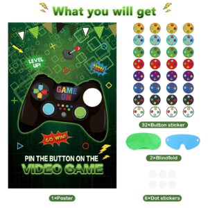 Waenerec Pin The Button on The Video Game with 32PCS Video Game Stickers 20’’ X 28’’ Video Game Party Favors Poster for Kids Wall Home Room Video Game Birthday Party Decorations Supplies