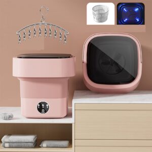 portable washing machine, folding mini washing machine with drain basket, fully-automatic electric foldable tub laundry washer and soft spin dry for socks, baby clothes, towels, delicate items (color
