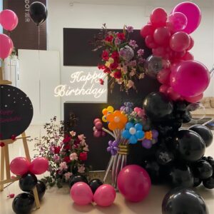 130pcs Hot Pink Balloons Garlands Kit, 18" 12" 10" 5" Different Sizes Pack Pink Latex Balloon Arch for Birthday Baby Shower Wedding Gender Reveal Party Decorations(With 2 Ribbons)