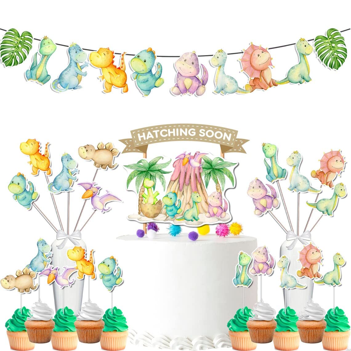 Dino Baby Shower Party Decorations Set! Great Bundle for Dinosaur Theme Shower.