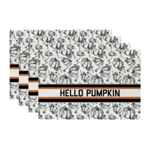 arkeny fall thanksgiving placemats 12x18 inches set of 4, hello pumpkin hand drawn,seasonal burlap farmhouse black white indoor kitchen dining table autumn decorations for home party ap446-18