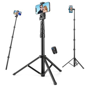 phone tripod, 70" tripod stand for phone & camera, phone tripod stand with remote and phone holder, cell phone tripod for recording/vlogging/live streaming, compatible with iphone & gopro