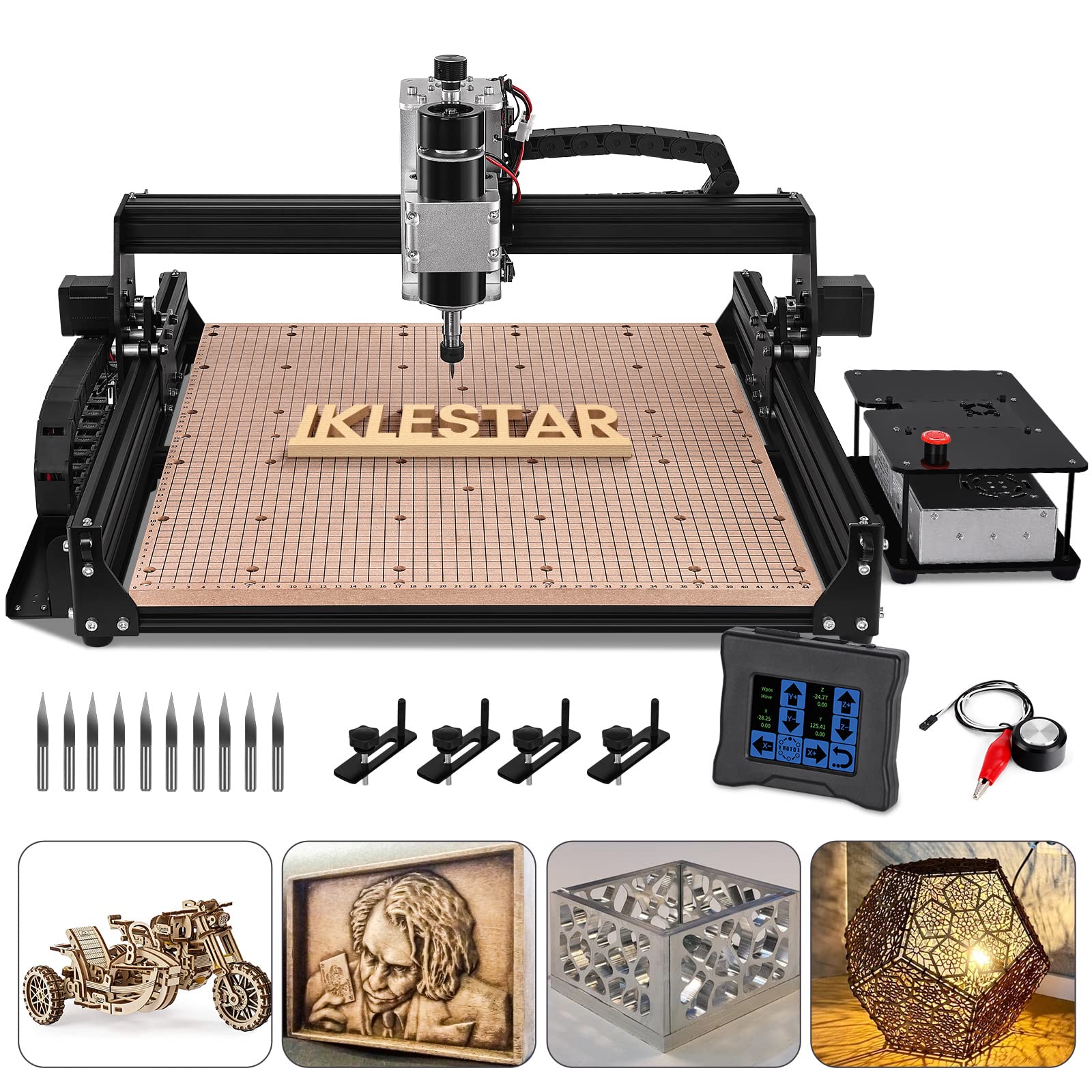 IKLESTAR 500W Spindle CNC Machine for Metal, 3 Axis Desktop CNC Router with Offline Controller, 430 x 390 x 90mm Working Area