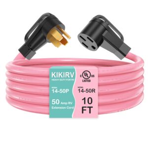 kikirv 50 amp 25 feet rv/generator cord with locking connector, heavy duty 50a generator cord, 14-50p male and ss2-50r twist locking female for rv trailer camper and generator to house, ul listed
