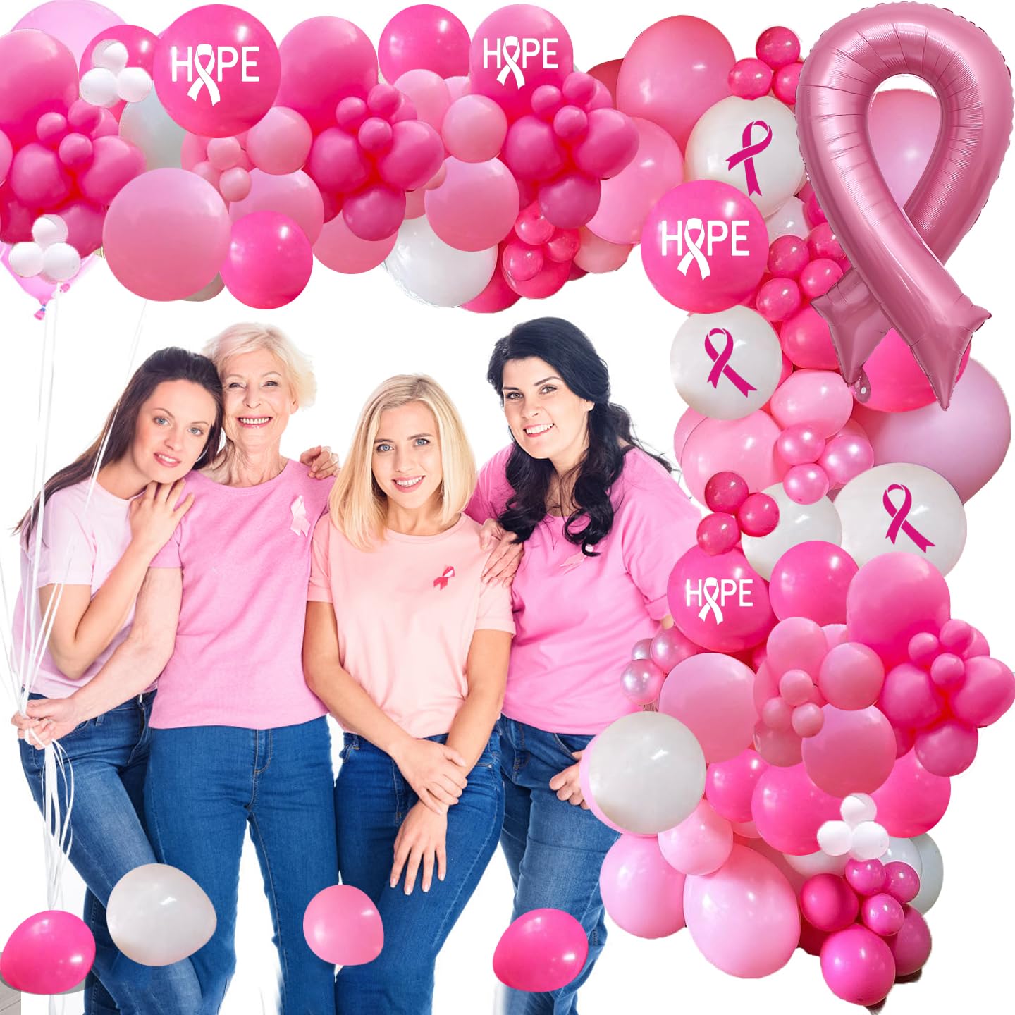 Breast Cancer Awareness Party Decorations Kit 130 Pcs Breast Cancer Awareness Balloons Arch Garland Pink Ribbon Balloons for Breast Cancer Awareness Pink Ribbon Party Decorations Supplies