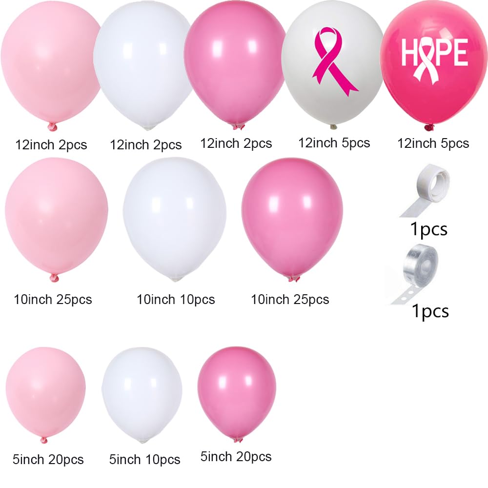 Breast Cancer Awareness Party Decorations Kit 130 Pcs Breast Cancer Awareness Balloons Arch Garland Pink Ribbon Balloons for Breast Cancer Awareness Pink Ribbon Party Decorations Supplies