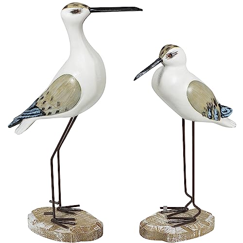 EVINIS 2Pcs Wooden Seagull Figurines, Mediterranean Style Bird States Ornaments for Beach,Garden, Backyard,Balcony, Living Room Decoration