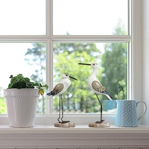 EVINIS 2Pcs Wooden Seagull Figurines, Mediterranean Style Bird States Ornaments for Beach,Garden, Backyard,Balcony, Living Room Decoration