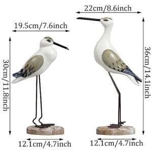 EVINIS 2Pcs Wooden Seagull Figurines, Mediterranean Style Bird States Ornaments for Beach,Garden, Backyard,Balcony, Living Room Decoration