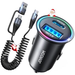joyroom usb c car charger,【usb a/c to usb-c coiled cable】60w super fast car phone charger 【mini & all metal】iphone car charger adapter for iphone 15/14/13/12/11 pro/11/x, note 9/20 galaxy s23/s10/s9