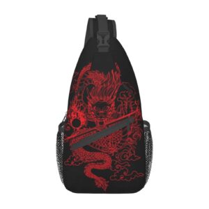 Chinese Japanese Dragon Sling Bag Sling Backpack Crossbody Chest Bag Daypack for Women Men Hiking Travel