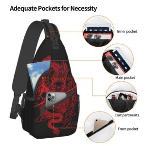Chinese Japanese Dragon Sling Bag Sling Backpack Crossbody Chest Bag Daypack for Women Men Hiking Travel