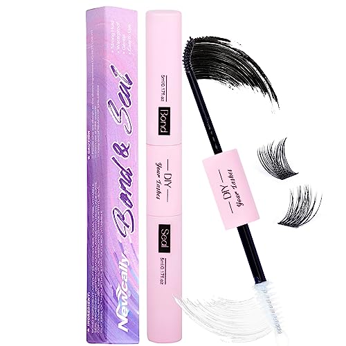 Lash Bond and Seal Lash Clusters Glue Long Lasting 2 in 1 Lash Glue for DIY Lash Extensions at Home Strong Hold Cluster Eyelash Adhesive Waterproof (5ml+5ml) by Newcally