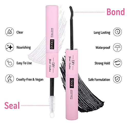 Lash Bond and Seal Lash Clusters Glue Long Lasting 2 in 1 Lash Glue for DIY Lash Extensions at Home Strong Hold Cluster Eyelash Adhesive Waterproof (5ml+5ml) by Newcally