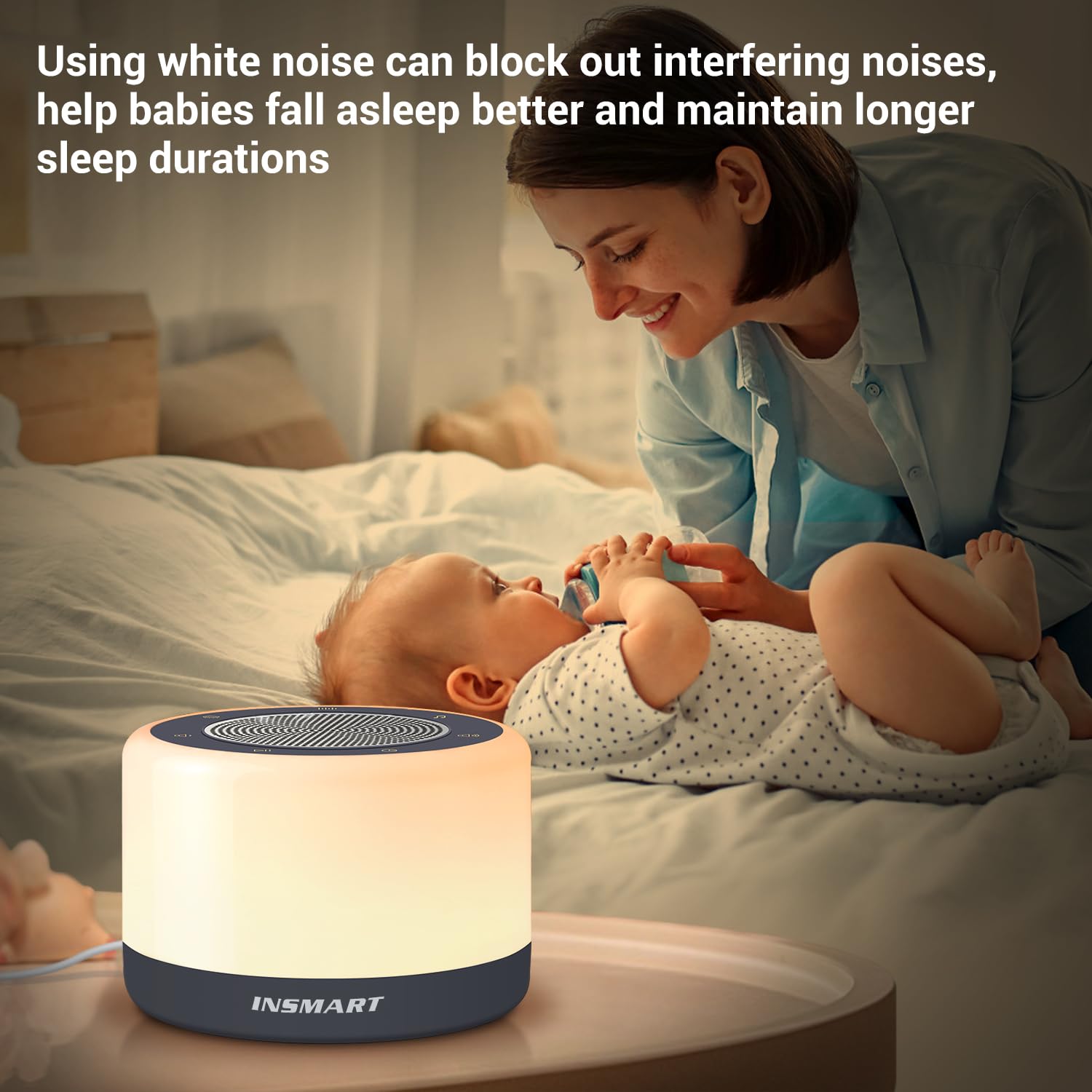 INSMART White Noise Machine, Sleep Aid Sound Machine with 8 Colors Night Lights for Baby Kid Adult, 32 Soothing Sounds 5 Timer Memory Function Full Touch Metal Grille for Office Travel Gift, Plug in