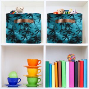 Storage Basket Hawaiian Palm Tree Foldable Canvas Laundry Baskets Bin Waterproof Inner Layer with Sturdy Handles for Toy Nursery Blanket Clothes 2 Pack