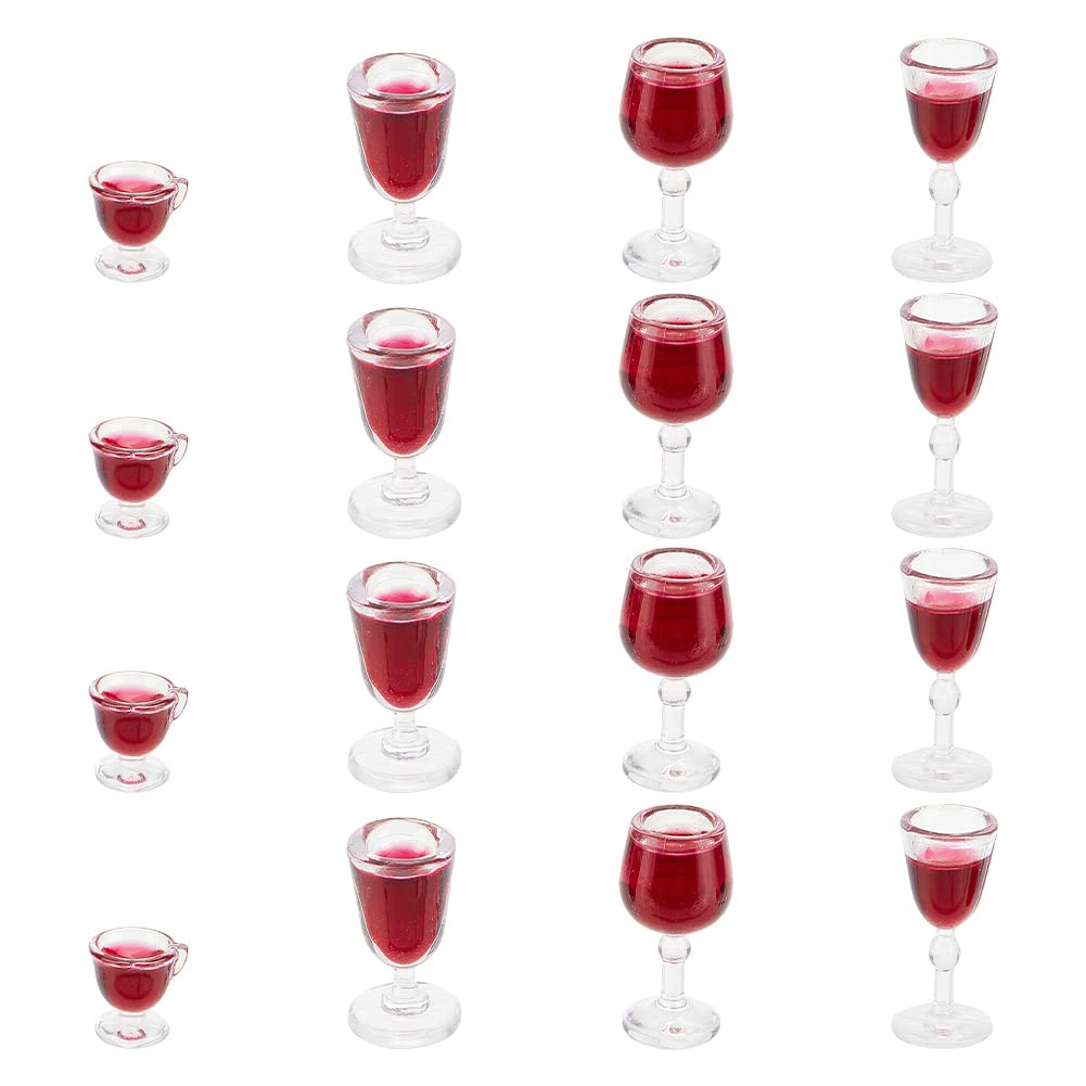 OLYCRAFT 4 Sets 4-Size Miniature Glass Cups Miniature Wine Red Wine Cups Goblet Cups Mini Plastic Glass Cup Set Mini Red Wine Cups Mini House Wine Cups for Minihouse Kitchen Decors