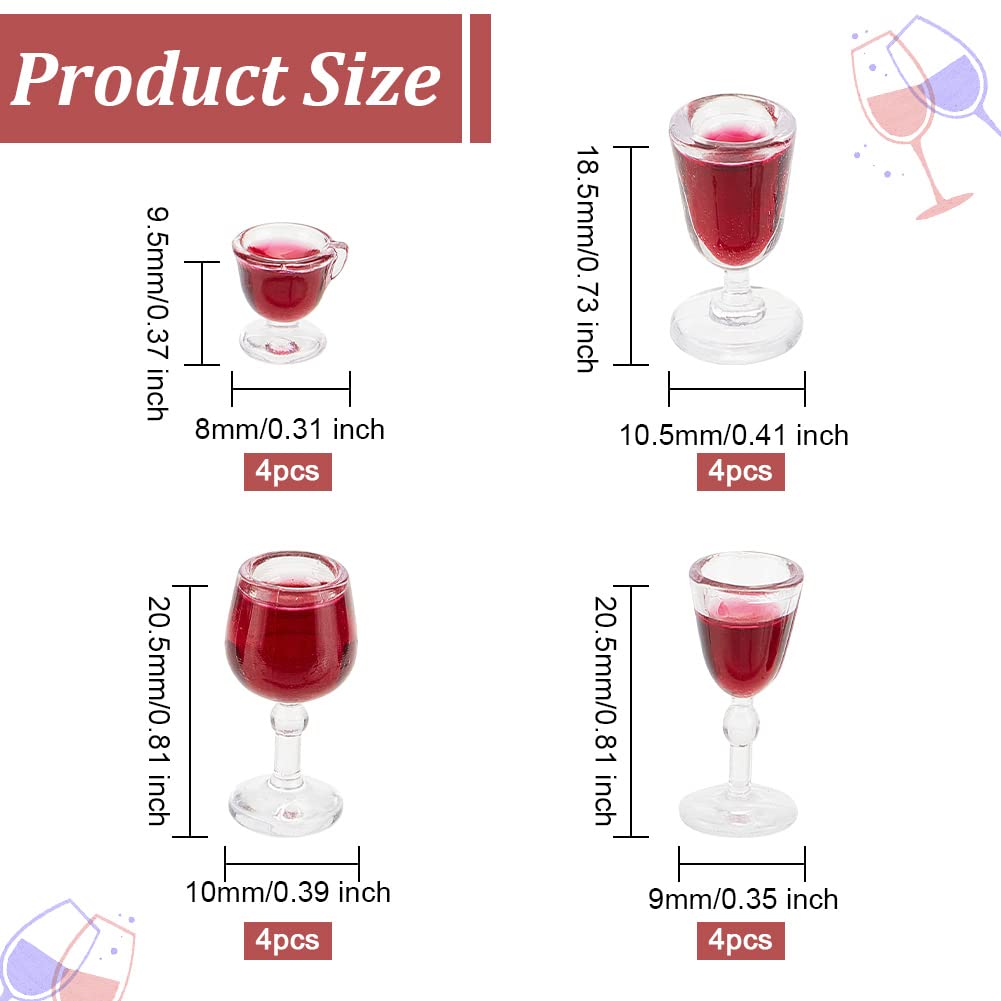 OLYCRAFT 4 Sets 4-Size Miniature Glass Cups Miniature Wine Red Wine Cups Goblet Cups Mini Plastic Glass Cup Set Mini Red Wine Cups Mini House Wine Cups for Minihouse Kitchen Decors