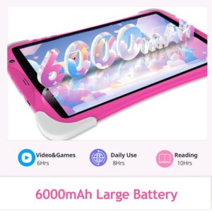 Kids Tablet, 10 Inch Tablet for Kids, Android 12, Parental Control, Kid Content Pre-Installed, 2GB 32GB(SD to 128GB), 6000 mAh Battery, Eye Protection Mode, Google Store, with Stand, Pink