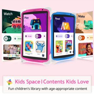 Kids Tablet, 10 Inch Tablet for Kids, Android 12, Parental Control, Kid Content Pre-Installed, 2GB 32GB(SD to 128GB), 6000 mAh Battery, Eye Protection Mode, Google Store, with Stand, Pink