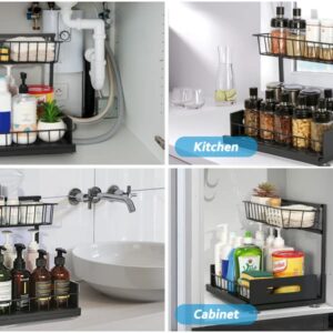 MEILEYII Under Sink Organizer, Pull Out Cabinet Organizer 2 Tier Slide Out Sink Shelf Cabinet Storage Shelves, Under Sink Storage for Kitchen Bathroom Cabinet，Adjustable Sink Storage Organizer