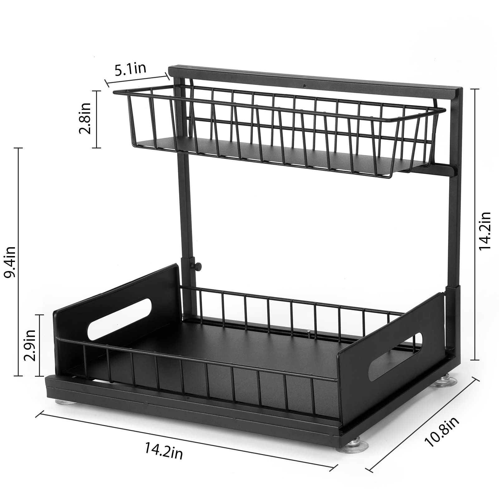 MEILEYII Under Sink Organizer, Pull Out Cabinet Organizer 2 Tier Slide Out Sink Shelf Cabinet Storage Shelves, Under Sink Storage for Kitchen Bathroom Cabinet，Adjustable Sink Storage Organizer