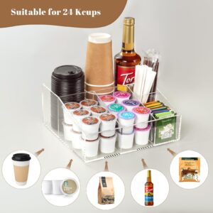 BEYGORM Acrylic Coffee Bar Station Organizer for Countertop,Office Breakroom Clear Snack Tea Storage Accessories Holder for Kcup Pod Condiment Cup Sugar Creamer Syrup, Coffee Gift for Coffee Lovers