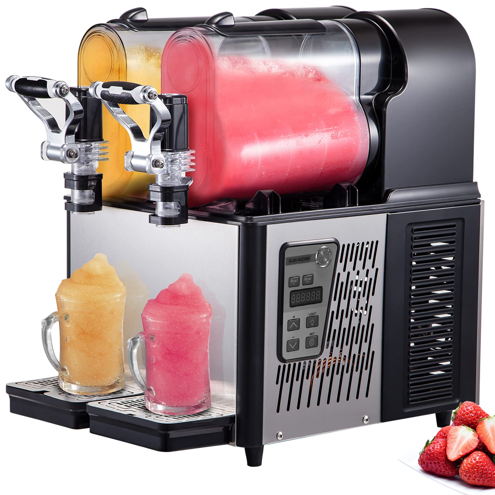 VEVOR Slushy Machine, 3Lx2Tank Slushie Machine for Home, 370W Commercial Slushy Machine, Slushy Machine for Frozen Drinks Automatic Clean, Slushy Machine for Home Supermarkets Cafes Restaurants