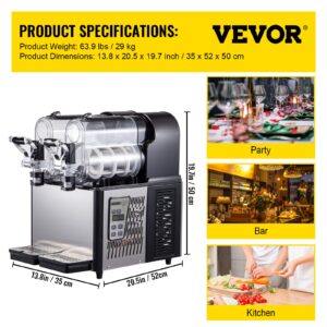 VEVOR Slushy Machine, 3Lx2Tank Slushie Machine for Home, 370W Commercial Slushy Machine, Slushy Machine for Frozen Drinks Automatic Clean, Slushy Machine for Home Supermarkets Cafes Restaurants