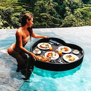 creative heart-shaped floating pool tray, handmade carefully rattan woven serving basket table & bar for sandbars, spas, bath, and parties, serving drinks, brunch, food on the water
