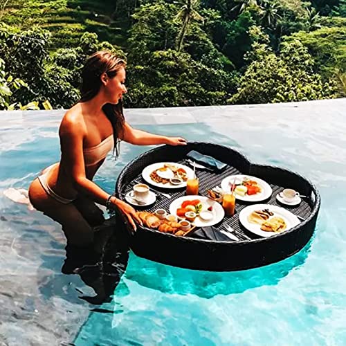 Creative Heart-Shaped Floating Pool Tray, Handmade Carefully Rattan Woven Serving Basket Table & Bar for Sandbars, Spas, Bath, and Parties, Serving Drinks, Brunch, Food on The Water