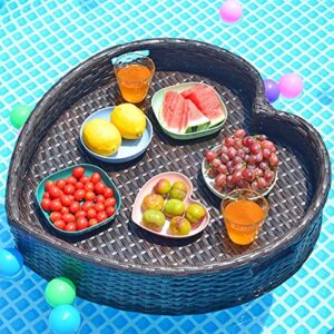 Creative Heart-Shaped Floating Pool Tray, Handmade Carefully Rattan Woven Serving Basket Table & Bar for Sandbars, Spas, Bath, and Parties, Serving Drinks, Brunch, Food on The Water