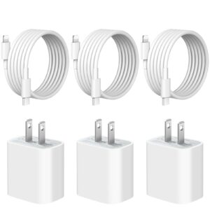 [3 pack] iphone 14 13 12 11 charger 20w usb-c charger blocks and 6ft iphone charger cable compatible with iphone 14/13/12/11/xs/8