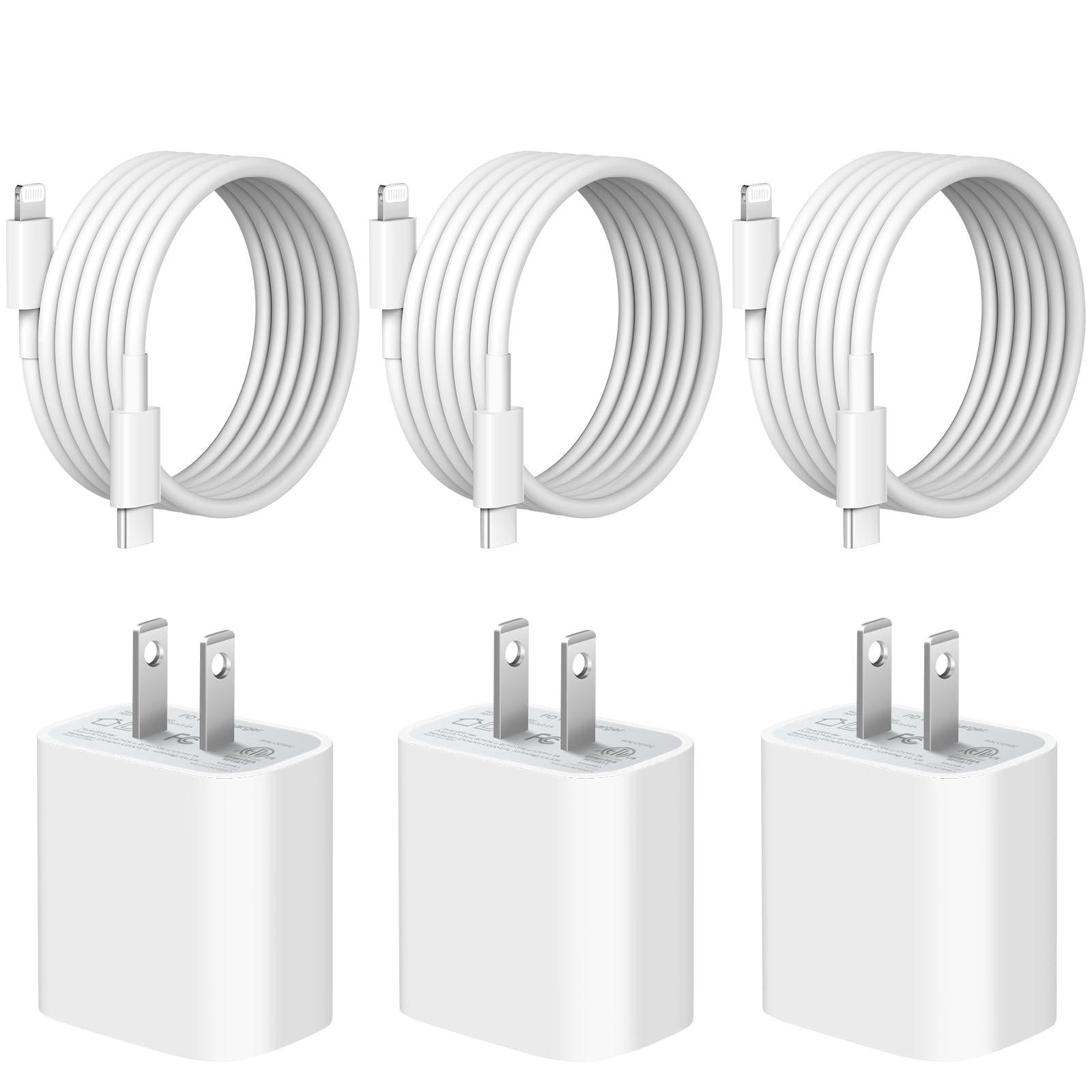 [3 Pack] iPhone 14 13 12 11 Charger 20W USB-C Charger Blocks and 6Ft iPhone Charger Cable Compatible with iPhone 14/13/12/11/Xs/8