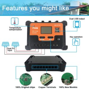 SOGTICPS 20amp PWM Solar Charge Controller 12V 24V Auto LCD Display Battery Intelligent Regulator for Lead-Acid,Lithium