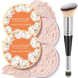 2pcs loose face powder, oil control minimizes pores and fine lines, loose baking face setting powder makeup, oil control soft focus effect make up, matte ultra flawless finish,8g (02# pink complexion)