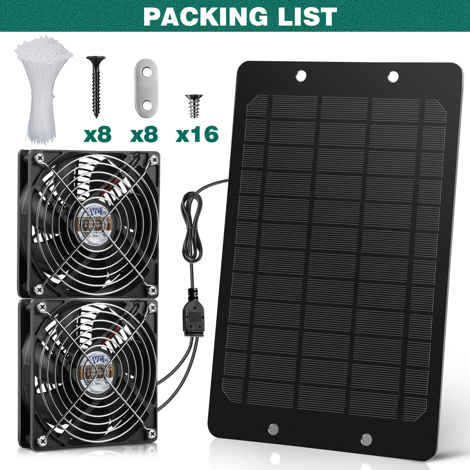 Gulfmew Solar Powered Waterproof Fan Kit, 10W Solar Panel with 2 Pcs High Speed Exhaust Fan, DIY Cooling System for Chicken Coop, Small Greenhouse, Dog House, RV, Shed, Gable, Attic