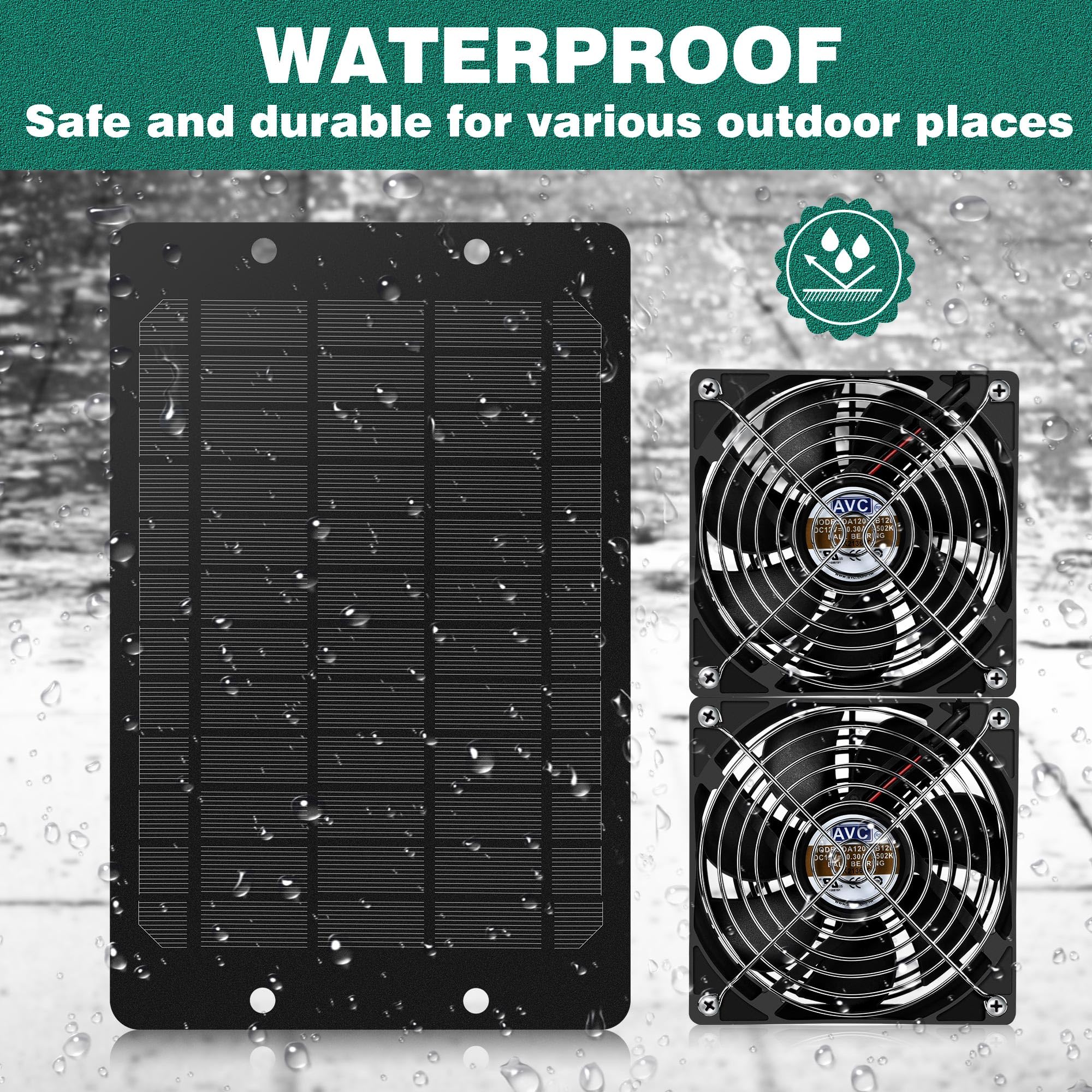 Gulfmew Solar Powered Waterproof Fan Kit, 10W Solar Panel with 2 Pcs High Speed Exhaust Fan, DIY Cooling System for Chicken Coop, Small Greenhouse, Dog House, RV, Shed, Gable, Attic