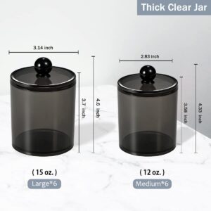 Black Premium Mason Jar Bathroom Accessories Set-Rustic Farmhouse Decor(6PCS)&12 Pack Qtip Dispenser Apothecary Jars Bathroom Set with Labels(15oz & 12oz)