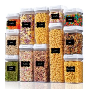 vtopmart airtight food storage containers, 12 pieces bpa free kitchen pantry plastic containers with easy lock lids for cereal, spaghettie organizer and storage, include 24 labels