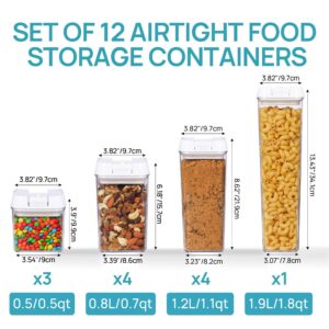 Vtopmart Airtight Food Storage Containers, 12 Pieces BPA Free Kitchen Pantry Plastic Containers with Easy Lock Lids for Cereal, Spaghettie Organizer and Storage, Include 24 Labels