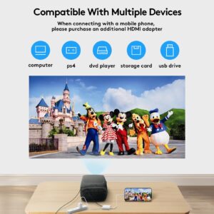 KELL HOME Mini Projector with Bluetooth 1080P Supported Zoom Film Projector Portable Home Theater Outdoor Movie Projector Compatible with PS4, VGA, TV Stick, HDMI，USB Port