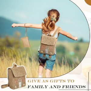 Silkfly 2 Pcs Kids Straw Small Backpack and Straw Clutch Bag Handbag Backpack Girls Straw Woven Bag Mini Woven Bag Bohemian Straw Clutch Bag Cute Little House Straw Backpack for Kid Girls