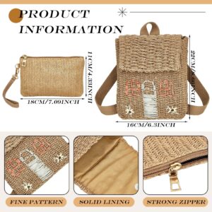 Silkfly 2 Pcs Kids Straw Small Backpack and Straw Clutch Bag Handbag Backpack Girls Straw Woven Bag Mini Woven Bag Bohemian Straw Clutch Bag Cute Little House Straw Backpack for Kid Girls