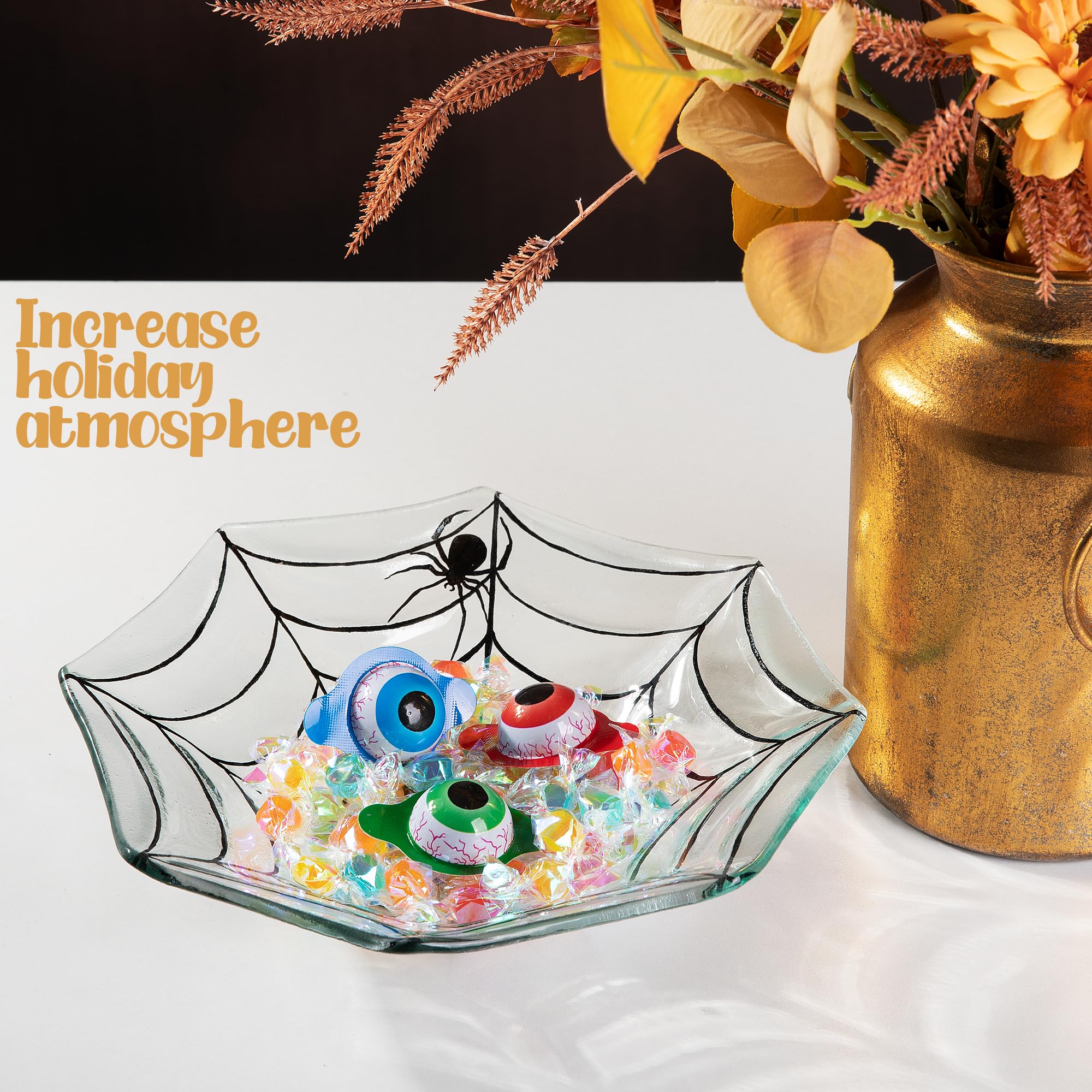 LFUTARI Glass Halloween Candy Bowl-Spider Web Candy Bowl Candy Dish -Decorative Treat Dish for Halloween Party Supplies
