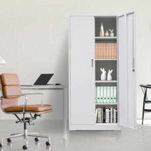 YEEZER Metal Storage Cabinet with Locking Doors and Shelves, 71" Large Garage Locker with 4 Adjustable Shelves, Steel File Cabinet for Office, Garage, Home & Pantry (White)